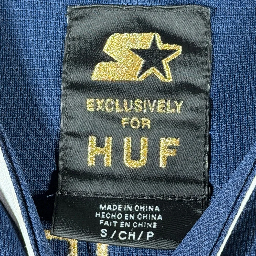 HUF x Starter Mens Navy Blue Baseball Jersey Embroidered Patch Size Small - Picture 8 of 13